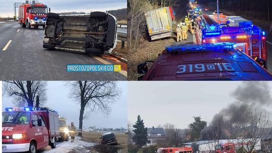 Niespokojny weekend na drogach powiatu opolskiego - seria wypadków i pożar auta Niespokojny weekend na drogach powiatu opolskiego - seria wypadków i pożar auta