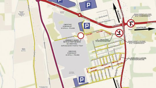 Wszystkich Świętych w Opolu. Zamknięty lewoskręt, zakazy zatrzymywania i zmiany przy cmentarzu