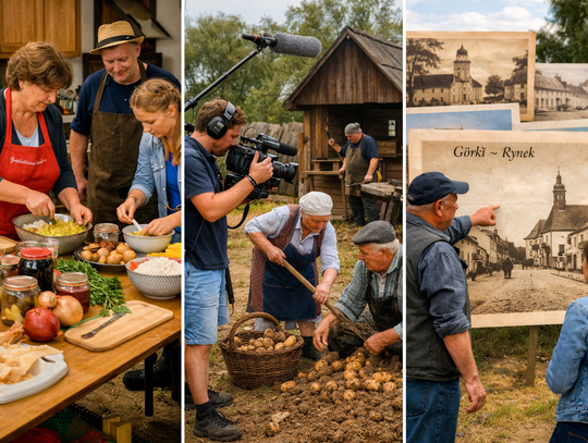 Symboliczna grafika przedstawiająca projekty kulturalne i historyczne realizowane w ramach programu Opolskie Kuźnie Pamięci