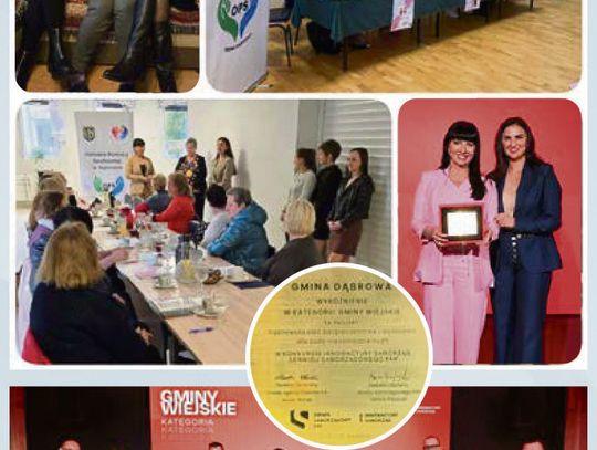 Wójt Katarzyna Gołębiowska‑Jarek i kierownik OPS Małgorzata Zaparta odbierają wyróżnienie „Innowacyjny Samorząd” w Warszawie