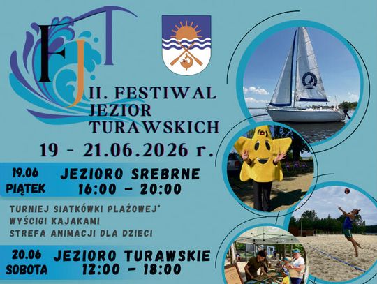 Widok na Jeziora Turawskie podczas letniego festiwalu z atrakcjami sportowymi i muzycznymi.