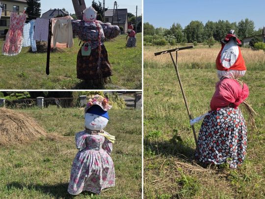 Wiejskie scenki i dekoracje przygotowane przez KGW „Frelki ze Szczedrzyka” na kwietnej łączce w Szczedrzyku