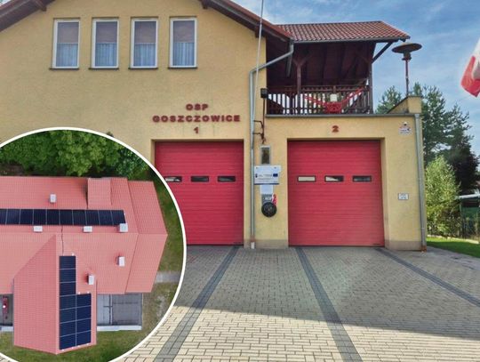 Budynek Ochotniczej Straży Pożarnej w Goszczowicach po modernizacji energetycznej z instalacją fotowoltaiczną