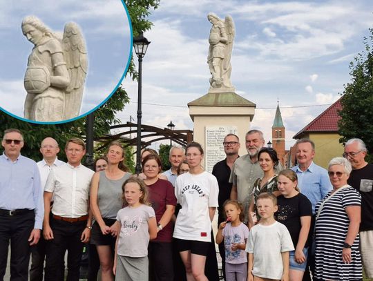 Odnowiony pomnik św. Michała w Brynicy — miejsce pamięci po renowacji, z zadbanym otoczeniem