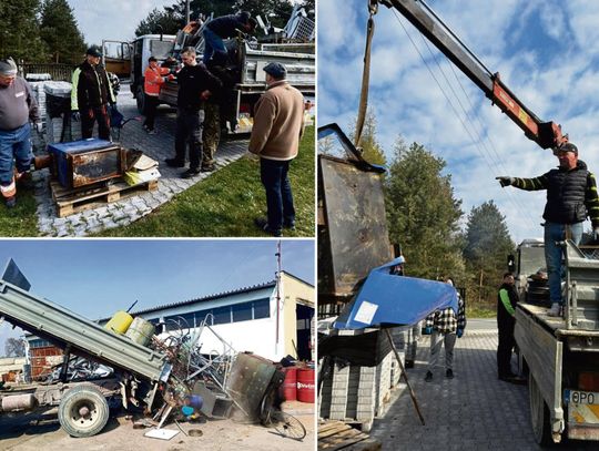 Mieszkańcy sołectwa Miedziana podczas zbiórki złomu wspierającej fundusz sołecki