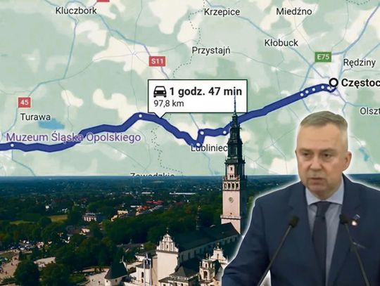Senator przemawiający z mównicy Senatu podczas debaty o modernizacji DK46