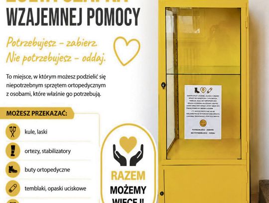 Żółta Szafka Wzajemnej Pomocy w SZOZ Niemodlin z bezpłatnym sprzętem ortopedycznym dla mieszkańców