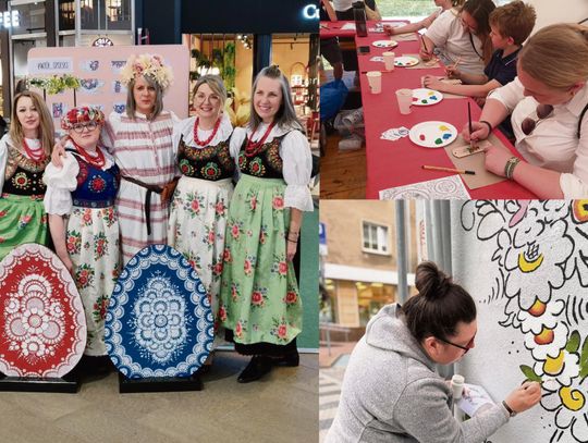 Opolski wzór z motywami kwiatów i rozet na porcelanie oraz współczesnych akcesoriach inspirowanych tradycyjną kroszonką.