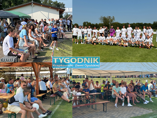Zawodnicy Sparty Dębie prezentują się kibicom na murawie Dembio Areny podczas rodzinnego pikniku