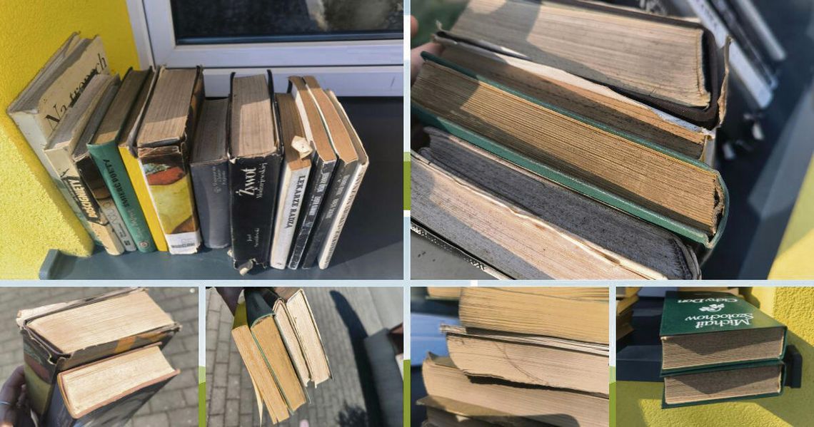 Biblioteka w Chrząstowicach apeluje: nie oddawajcie zniszczonych książek. „Grzyb i owady to realne zagrożenie” Zniszczone książki pozostawione na półce bookcrossingowej przed biblioteką w Chrząstowicach
