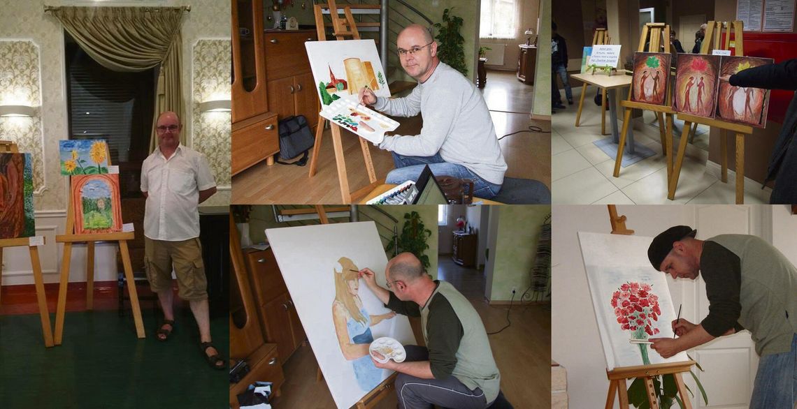 Joachim Stiebler z Przywór namalował już ponad 300 obrazów. Nauczyciel, samouk, artysta z pasją Joachim Stiebler z Przywór prezentujący swoje obrazy podczas lokalnej wystawy w budynku dawnego dworca.
