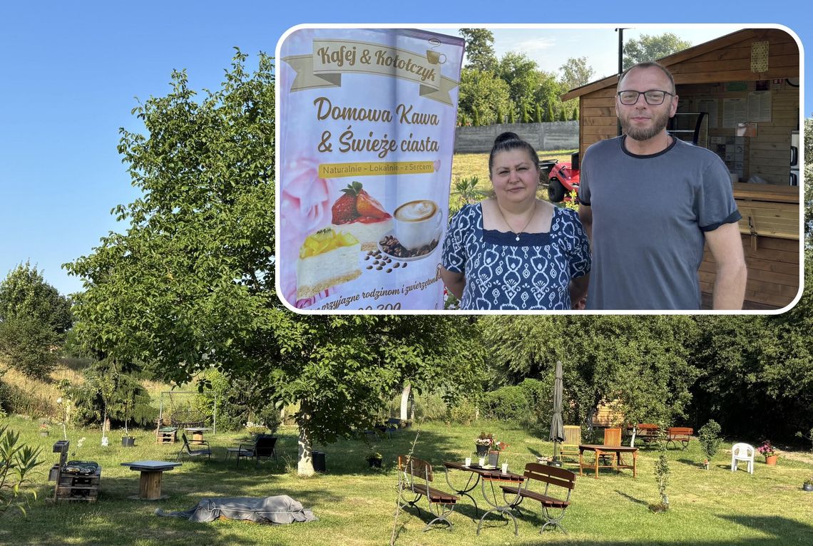 Kawa i kołocz tuż obok św. Rity. Wyjątkowa kawiarenka powstała w Przyworach Elżbieta i Alfred Czypek przed ogrodową kawiarnią Kafej&Kołoczyk w Przyworach przy ulicy Odrzańskiej 2