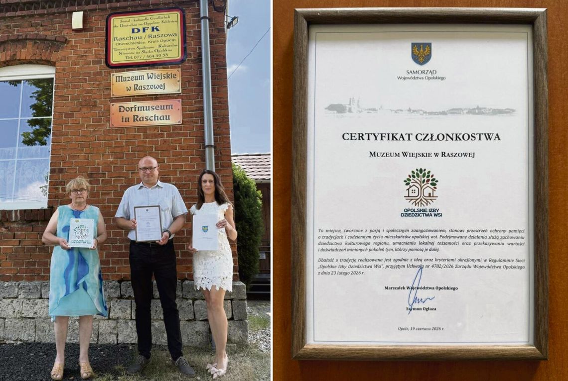 Muzeum Wiejskie w Raszowej z prestiżowym certyfikatem! Placówka dołącza do „Opolskich Izb Dziedzictwa Wsi” Ekspozycja Muzeum Wiejskiego w Raszowej prezentująca tradycyjne sprzęty i pamiątki związane z życiem opolskiej wsi.