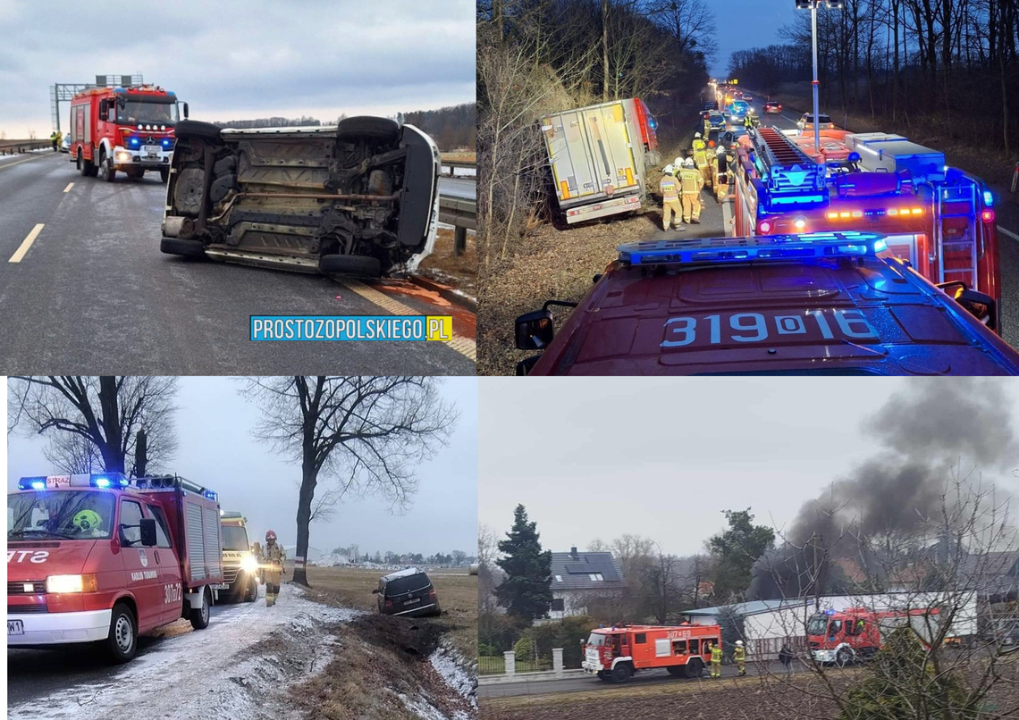 Niespokojny weekend na drogach powiatu opolskiego - seria wypadków i pożar auta