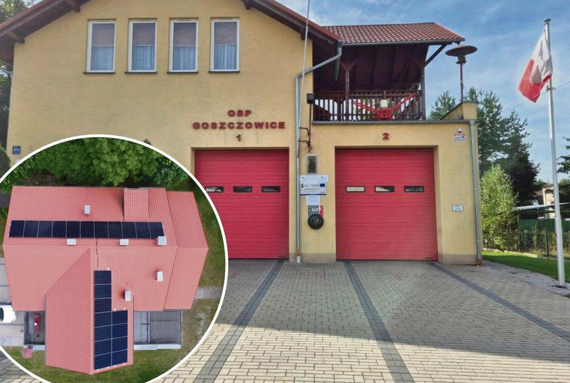 OSP w Goszczowicach po dużej modernizacji. Pompa ciepła, fotowoltaika i magazyn energii Budynek Ochotniczej Straży Pożarnej w Goszczowicach po modernizacji energetycznej z instalacją fotowoltaiczną