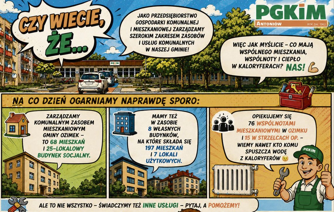 Poznajcie Stefana Komunalnika! PGKiM w Antoniowie rusza z serią mini‑komiksów o pracy komunalnej Ilustracja przedstawiająca komiksowego Stefana Komunalnika – bohatera cyklu PGKiM