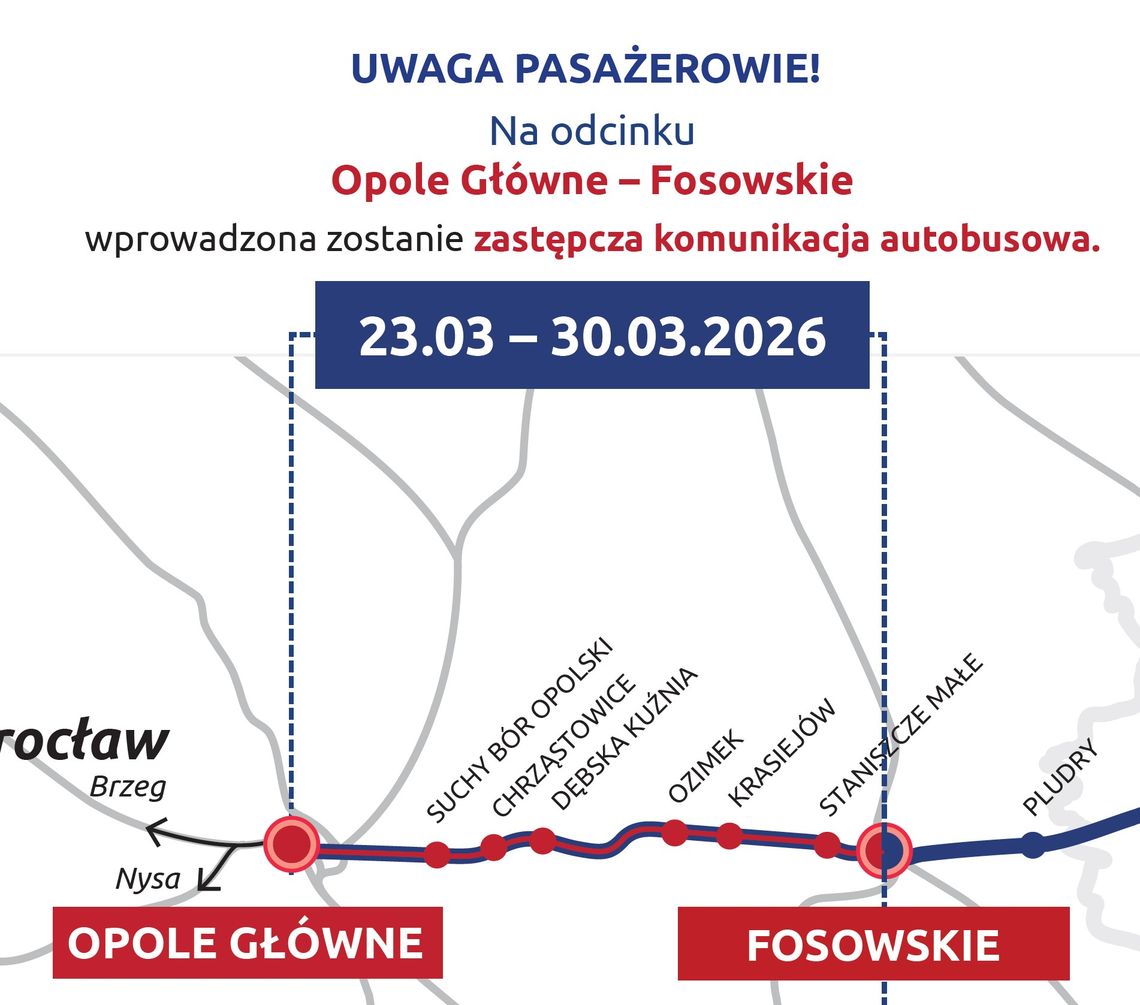 Prace kolejowe w gminach Ozimek i Chrząstowice. Pasażerów czeka komunikacja zastępcza