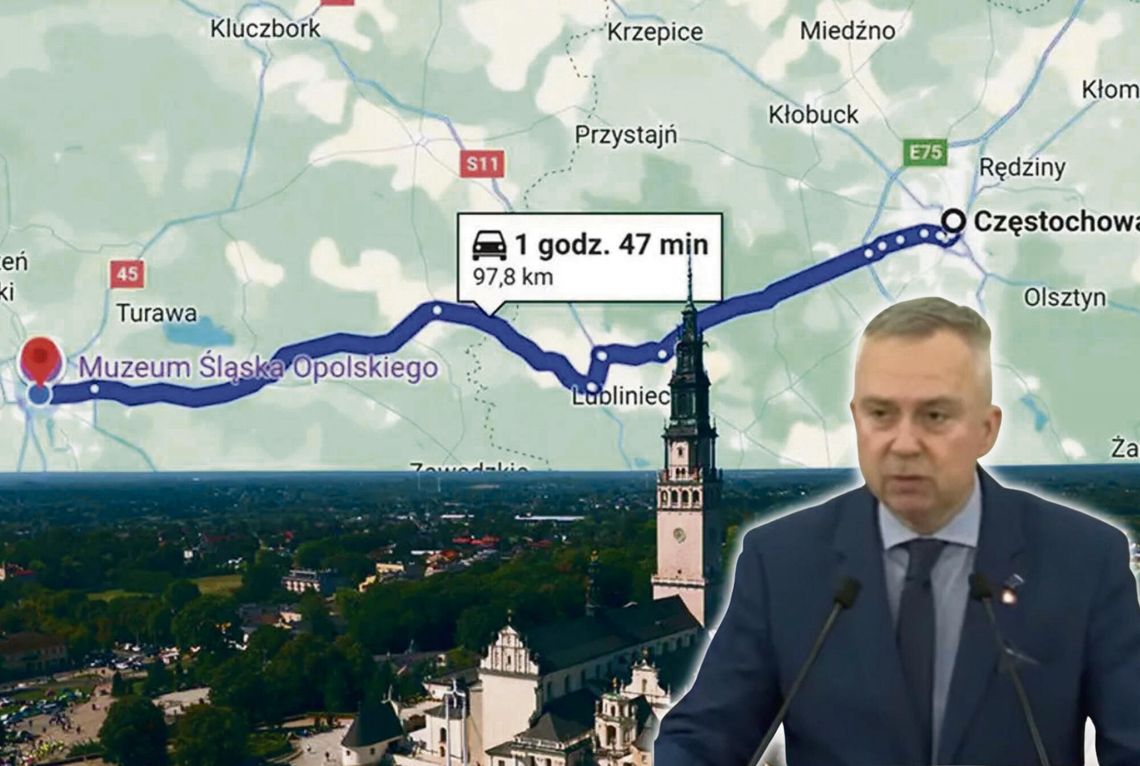 Senator przemawiający z mównicy Senatu podczas debaty o modernizacji DK46