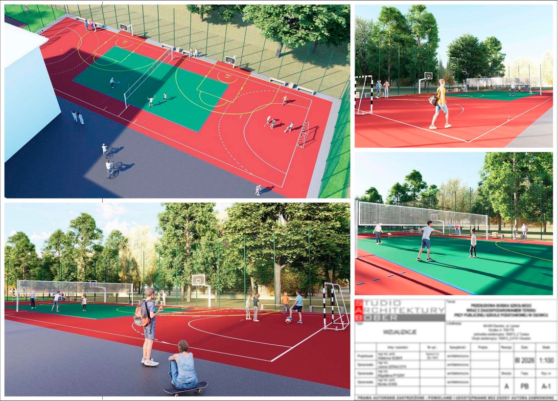 Projekt nowego boiska wielofunkcyjnego przy szkole w Osowcu w gminie Turawa