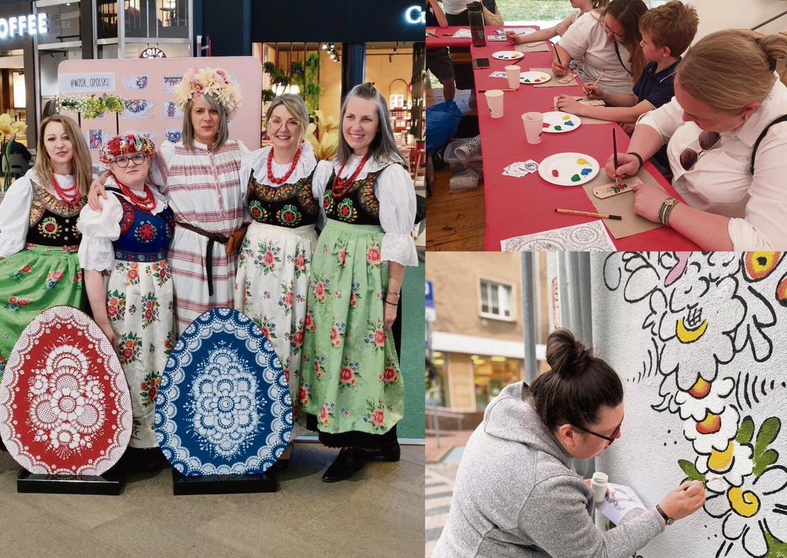 Opolski wzór z motywami kwiatów i rozet na porcelanie oraz współczesnych akcesoriach inspirowanych tradycyjną kroszonką.