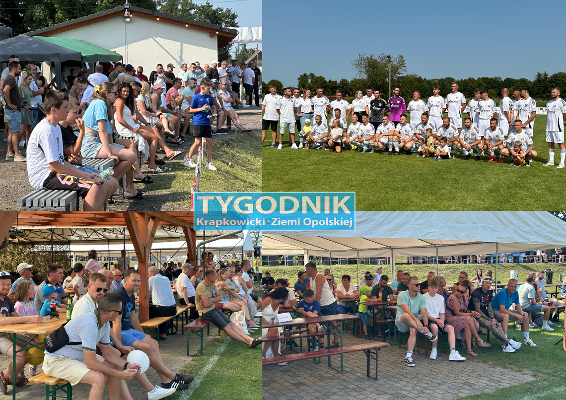 Zawodnicy Sparty Dębie prezentują się kibicom na murawie Dembio Areny podczas rodzinnego pikniku